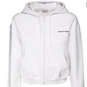 Balenciaga cropped white zip-up hoodie